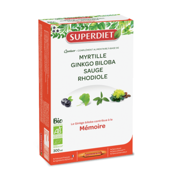 Super Diet - Quatuor Mémoire bio - Ginkgo Rhodiole Sauge Myrtille - 20 ampoules